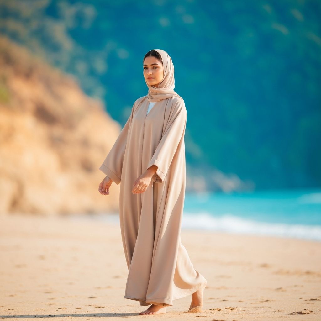 Beige summer abaya lightweight