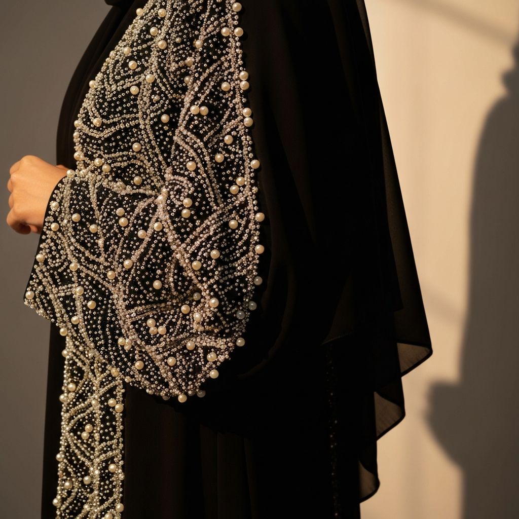 Black abaya with pearl embellishments